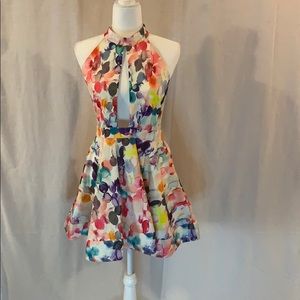 Confetti Watercolor Print Party Dress Halter